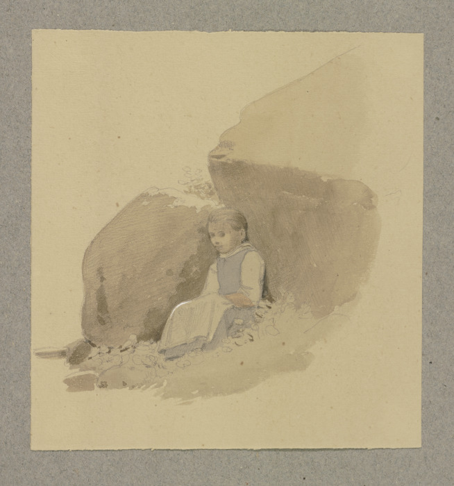 Mädchen im Schatten eines Felsens sitzend von Carl Theodor Reiffenstein