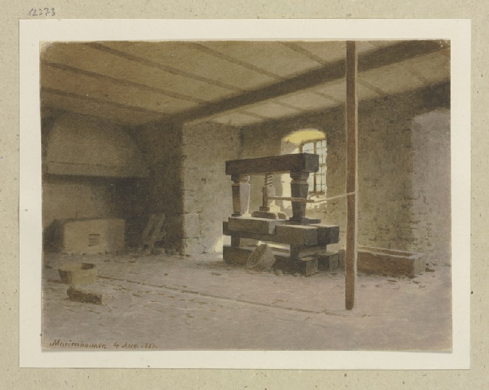 Raum mit Weinpresse in Marienhausen von Carl Theodor Reiffenstein