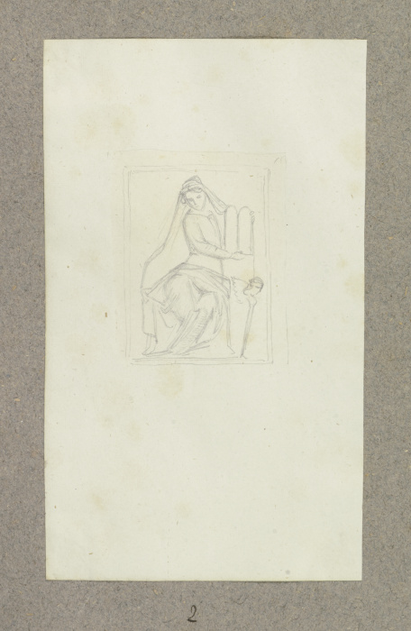 Relief mit einer allegorischen weiblichen Sitzfigur, eine Schrifttafel vorhaltend von Carl Theodor Reiffenstein