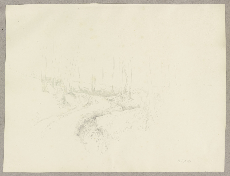 Waldpartie mit trockengefallenem Bachlauf von Carl Theodor Reiffenstein
