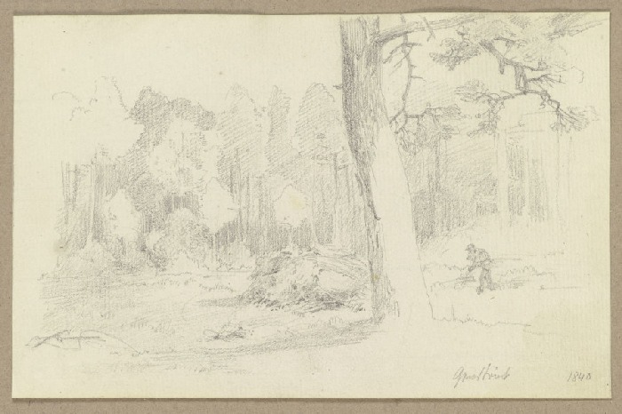 Waldstück mit Holzsammler und Reisighaufen von Carl Theodor Reiffenstein