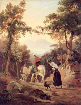 Italian Landscape with Peasants, c.1845 (oil on wood) von Carl Wilhelm Götzloff