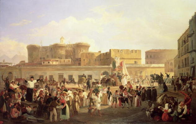Neapolitan Folk Life at the Largo di Castello, c.1850 (oil on canvas) von Carl Wilhelm Götzloff