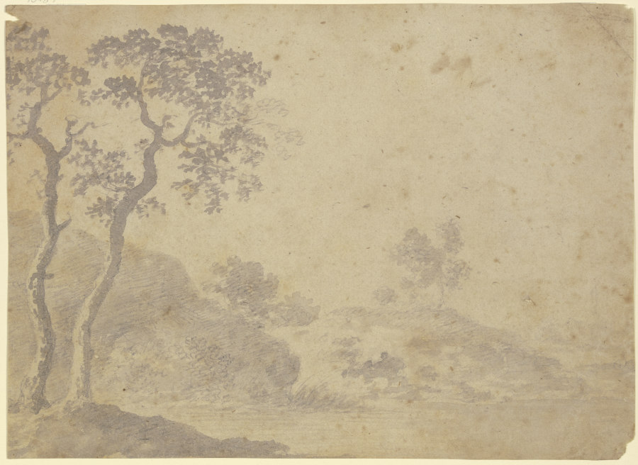 Hügellandschaft mit Baumpaar vorne links von Carl Friedrich von Rumohr