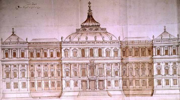 Second Design for the Principal Facade of the Louvre (pen & ink on paper) von Carlo Rainaldi