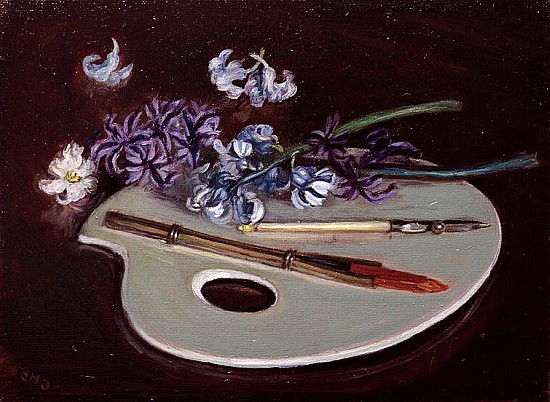 Porcelain Palette with Flowers (oil on canvas)  von Caroline  Hervey-Bathurst