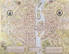 'Plan de la Tapisserie', map of Paris, originally a tapestry made in c.1570, 1818 (colour engraving)