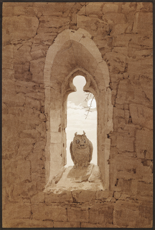 Die Eule im gotischen Fenster von Caspar David Friedrich