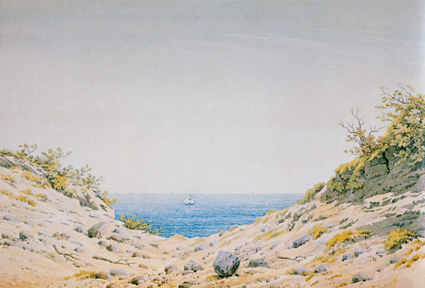 Blick durch Ufersenkung auf das Meer von Caspar David Friedrich