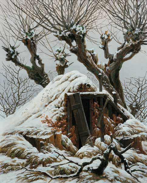 Verschneite Hütten von Caspar David Friedrich