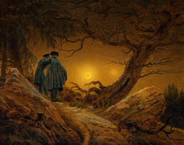 Zwei Männer in Betrachtung des Mondes von Caspar David Friedrich