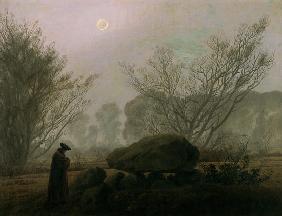 Spaziergang i.d. Abenddämmerung (Mann in Betrachtung eines Hühnengrabes, evtl Selbstdarstellung um 1830