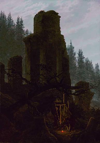 Kirchenruine im Wald. um 1831
