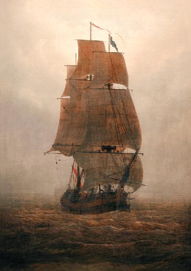 Segelschiff im Nebel um 1815