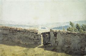 Landschaft mit zerfallener Mauer um 1837/40