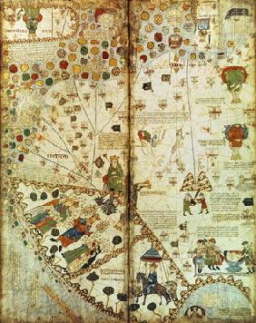 7249 Esp.30 f.2v-3 Detail from a Catalan World Map, 1375 (vellum) 19th