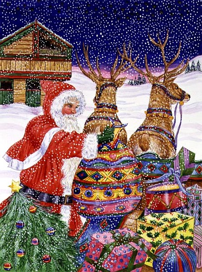 Father Christmas Loading his Sleigh (w/c on paper)  von Catherine  Bradbury