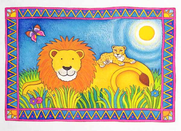 Lion in the Sun, 1997 (w/c and pastel on paper)  von Cathy  Baxter