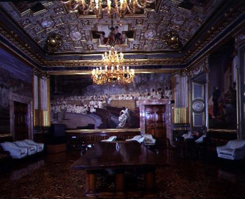 The 'Sala Maccari' (Maccari Room) richly decorated with gilt stucco and scenes of Roman history, det von Cesare Maccari
