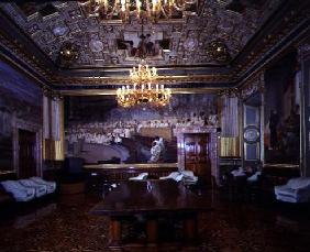 The 'Sala Maccari' (Maccari Room) richly decorated with gilt stucco and scenes of Roman history, det 1789