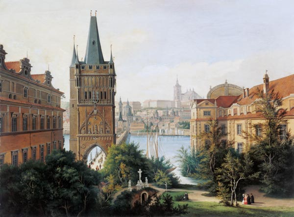 Prag, Karlsbrücke, Moldau und Hradschin von C.F Kessler