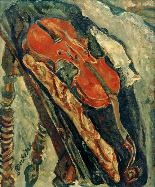 Stillleben mit Geige, Brot u von Chaim Soutine