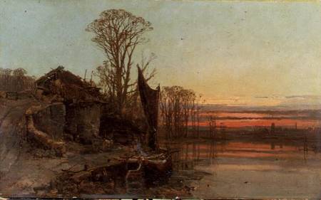 Landscape with a Ruined Cottage at Sunset von Charles Brooke Branwhite