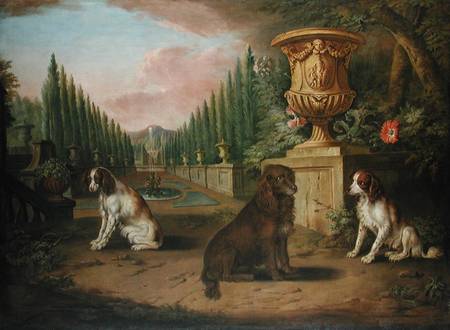 Three Spaniels in a formal garden von Charles Collins