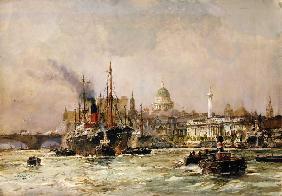 Schiffverkehr auf der Themse, im Hintergrund St 1930