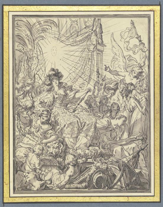 Frankreich auf dem Thron, umgeben von allegorischen Figuren von Charles Eisen