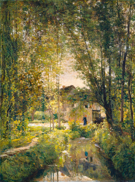 Landschaft mit einem sonnenbeschienenen Bach von Charles-François Daubigny