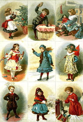 Christmas cards depicting various children's activities, pub. by Leighton Bros., 1882 (engraving) von Charles J. Staniland