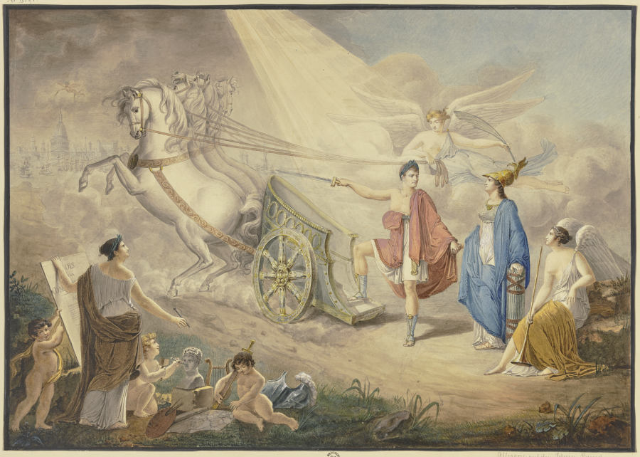 Allegorie auf die Confédération Rhenane oder besser auf das Lager von Boulogne und die beabsichtigte von Charles Johannot