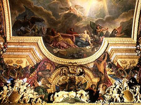 The Strategy of the Spanish Ruined by the Taking of Ghent, ceiling painting from the Galerie des Gla von Charles Le Brun