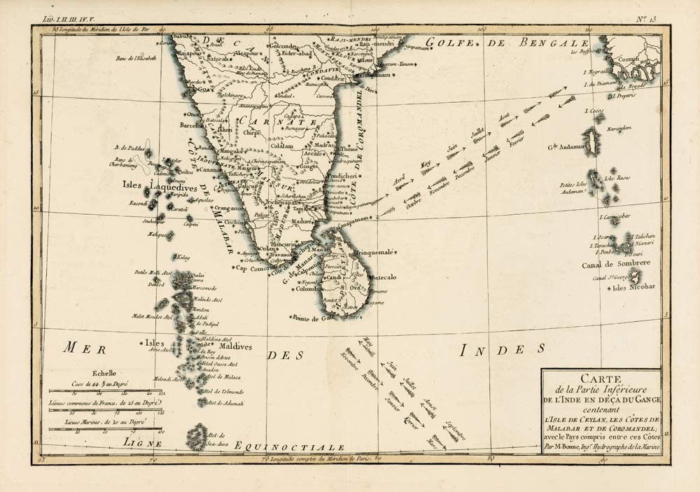 Southern India and Ceylon, from 'Atlas de Toutes les Parties Connues du Globe Terrestre' by Guillaum von Charles Marie Rigobert Bonne