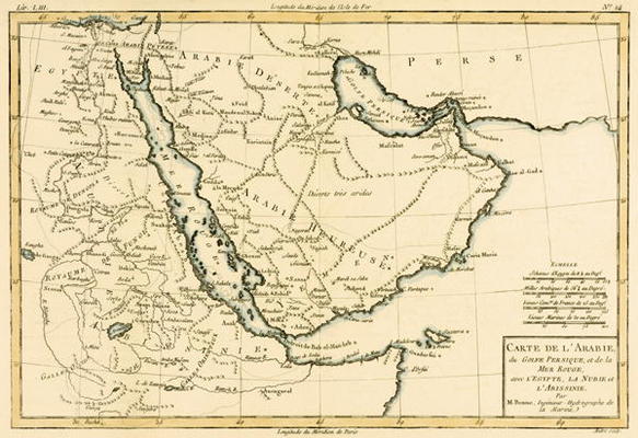 Arabia, the Persian Gulf and the Red Sea, with Egypt, Nubia and Abyssinia, from 'Atlas de Toutes les von Charles Marie Rigobert Bonne