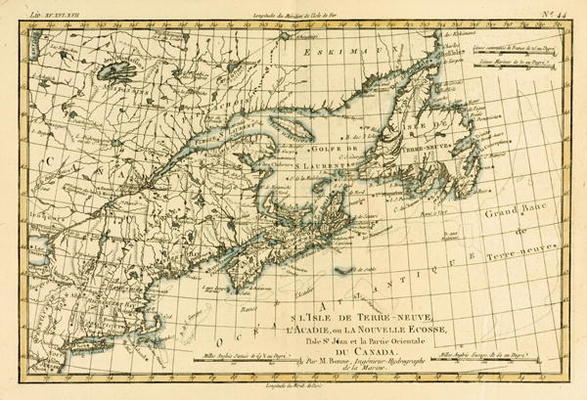 Eastern Canada, Newfoundland, Nova Scotia and St John Island, from 'Atlas de Toutes les Parties Conn von Charles Marie Rigobert Bonne