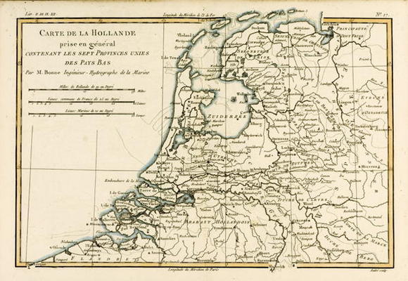 Holland Including the Seven United Provinces of the Low Countries, from 'Atlas de Toutes les Parties von Charles Marie Rigobert Bonne
