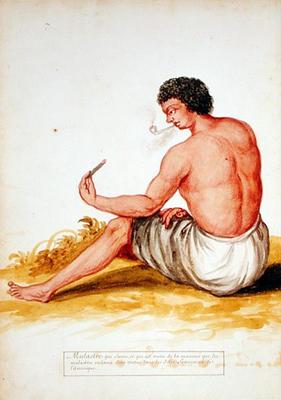 Mulatto sitting and smoking, from a manuscript on plants and civilization in the Antilles, c.1686 (w von Charles Plumier