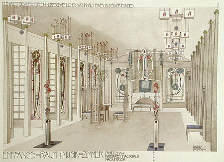 Design for a Music Room with panels by Margaret Macdonald Mackintosh (1865-1933) 1901 (colour litho) von Charles Rennie Mackintosh
