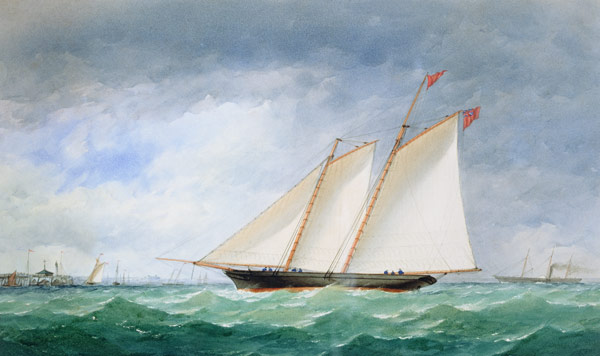Schooner Yacht off Ryde, Isle of Wight  on von Charles Taylor