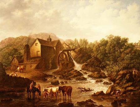 River Scene with Overshot Mill von Charles Towne