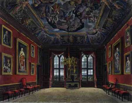 The King's Old State Bed Chamber, Windsor Castle, from 'Royal Residences', engraved by Thomas Suther von Charles Wild