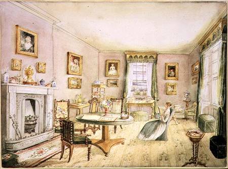 Drawing Room, East Wood, Hay, f.54 from an 'Album of Interiors' von Charlotte Bosanquet