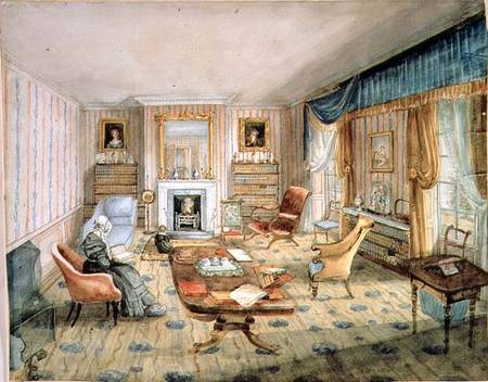 The Drawing Room, White Barnes, f.55 from an 'Album of Interiors' von Charlotte Bosanquet