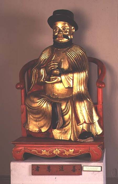 Marco Polo, Gilded Wooden Sculpture von Chinese