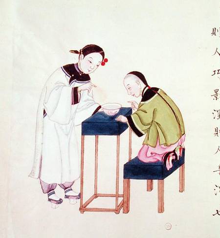 A Girl Looking for Luck into a Bowl of Water von Chinese School