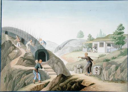 Manufacture of Porcelain: Firing the Dragon Kiln (w/c and gouache on paper) von Chinese School
