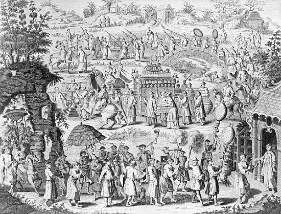 Procession of a bride going home to her husband; engraved by N. Parr (b/w photo);  von Chinese School
