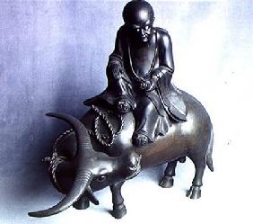 Lao-Tzu (c.604-531) on his buffalo, holding a scroll 19th centu